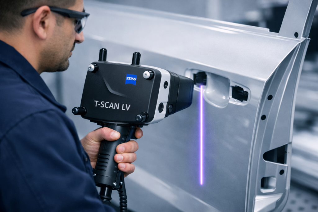 Zeiss T-Scan LV 3d laser scanner scanning a car body in white component