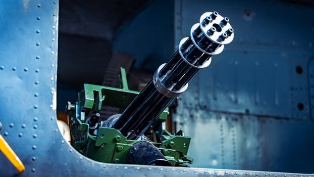 M134 Minigun, a six-barrel rotary machine gun- Standard door gun for Mililtary Helicopters